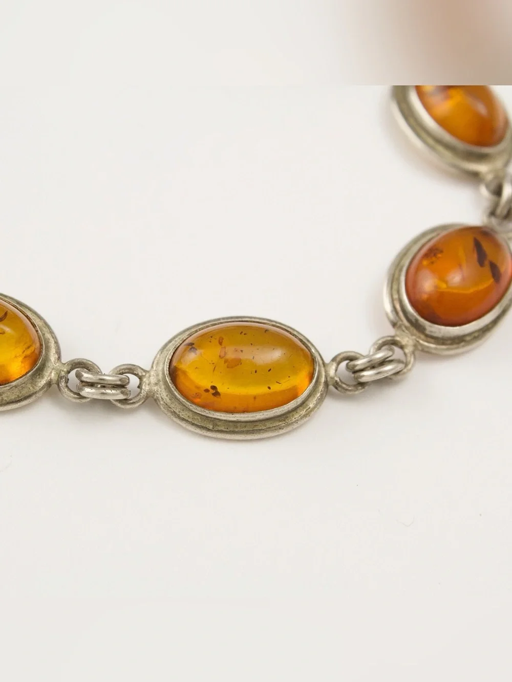 Vintage Baltic Amber Sterling Silver Link Bracelet